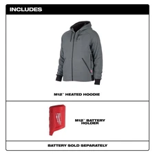 Milwaukee 306G-20S Heated Jacket Hoodie  GREY , Size S - Bare tool
