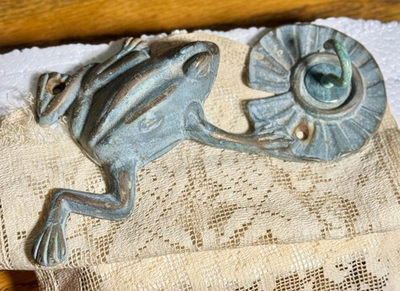 #ad Vintage Solid Brass Leaping Frog amp; Lily Pad Wall Hook Made in Taiwan Boho $44.95