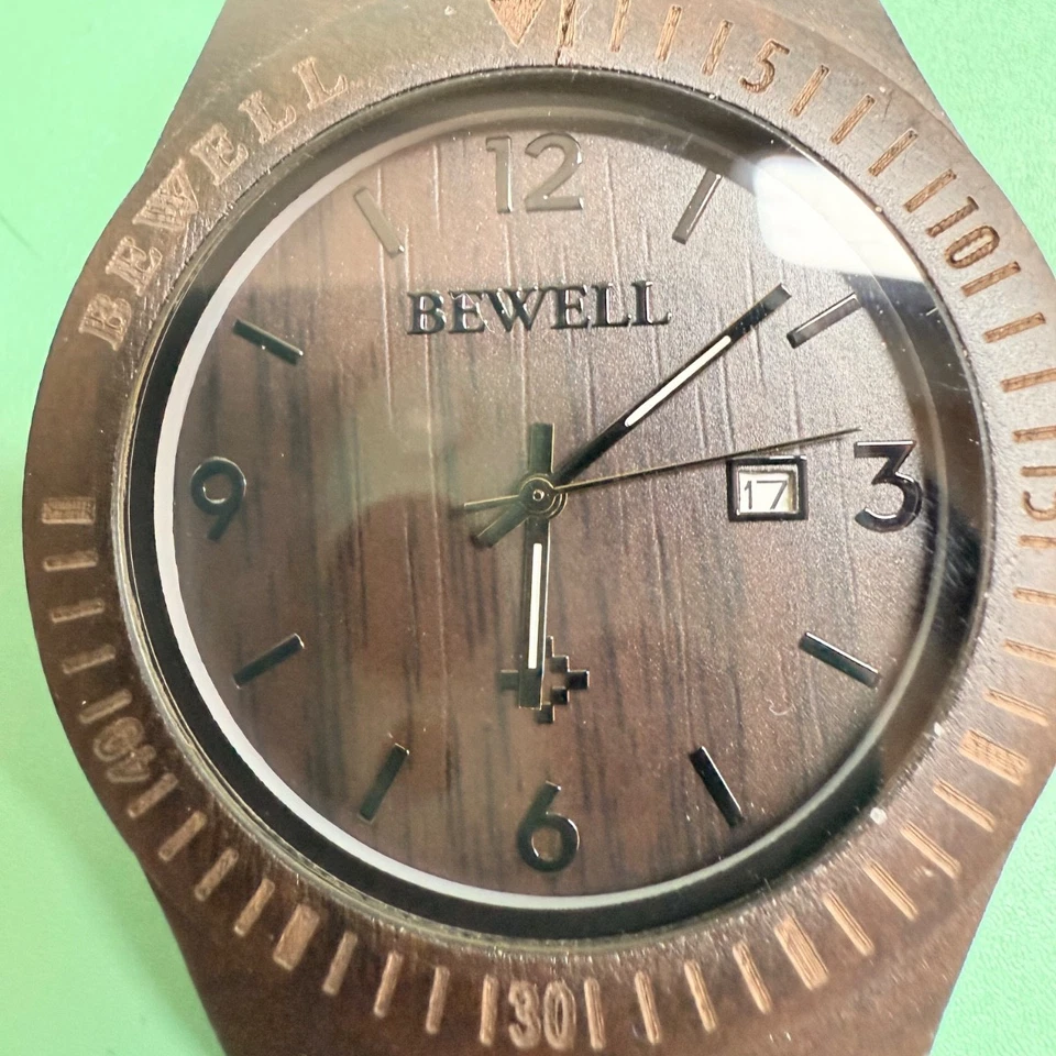 Reloj Pulsera Bewell Hombre Madera - Cuarzo Analógico, Función Fecha, Banda Marrón Foto 2 de 4
