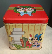 Walt Disney The Tin Box Co Vintage Christmas Mickey Mouse Hinged Storage Tin