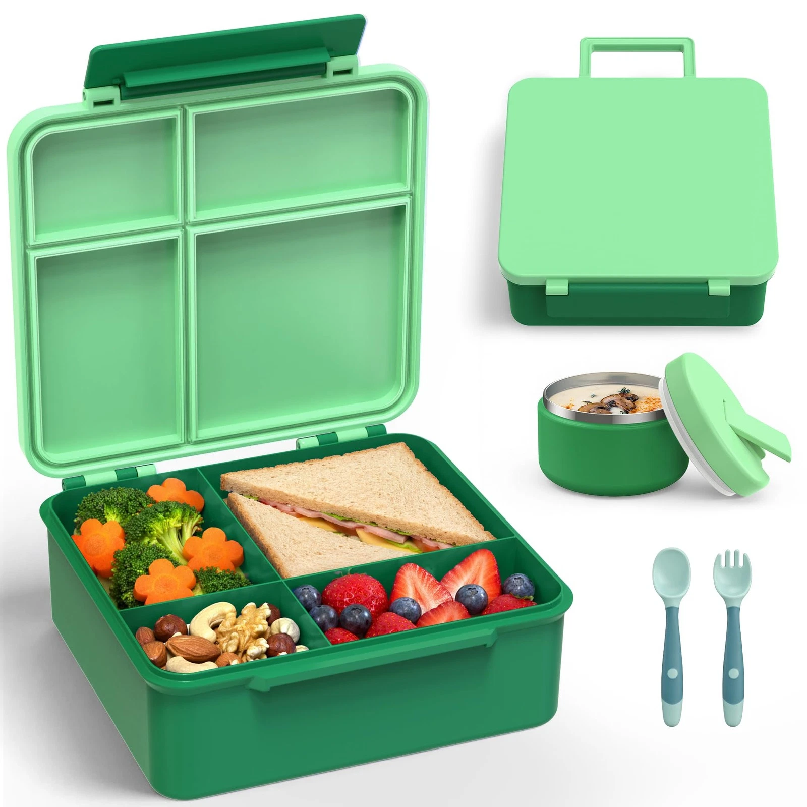 Bento Lunch with 8oz Soup Thermo, Leak-Proof Lunch Containers with 4 Compartm...