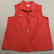 CJ Banks Womens 1X Plus Vest Red Button Up Cotton Sleeveless Lightweight