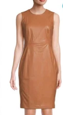 Edgy Rock-chic Lux Look Calvin Klein  Sheath Dress, Honey Colored Women Size 10