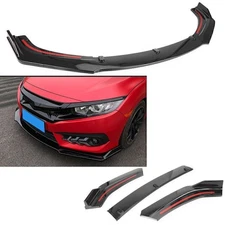 3PCS Fit 2016-19 Honda Civic Front Bumper Lip Kit Spoiler Splitter Glossy Black
