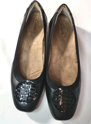 Clarks Artisan Black Leather Ballet Flats Size 6.5 Candra Blush Medallion - Picture 2 of 11