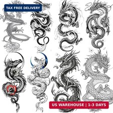 TASROI 8 Sheets Cool Dragon Temporary Tattoos For Men Women Adults, Black Realis