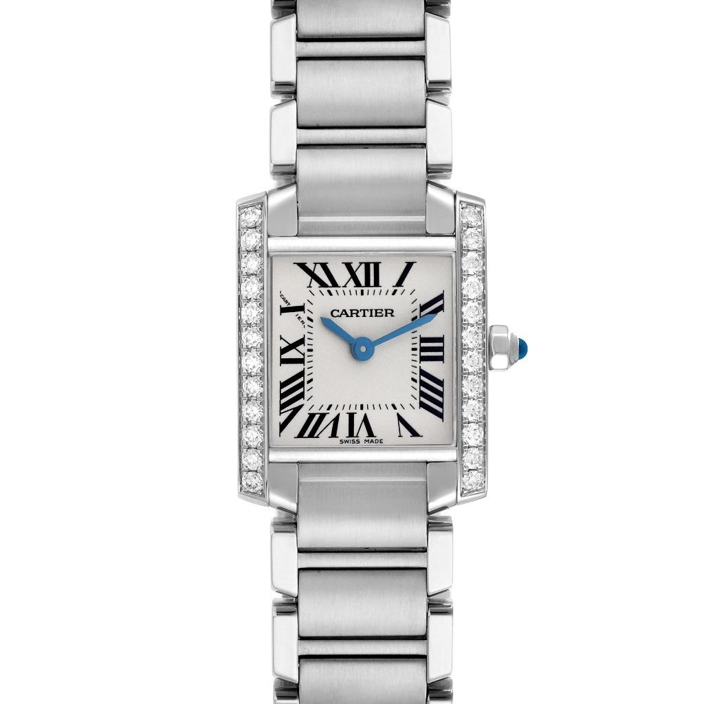 Cartier Tank Francaise Small Ladies Watch with Diamond Bezel in Steel W4TA0008