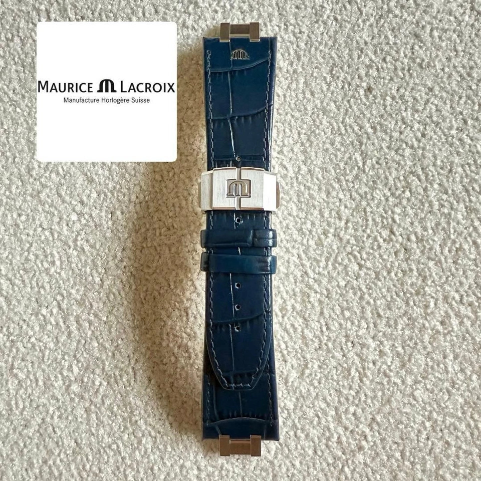Correa de cuero MAURICE LACROIX Icon 42 mm OEM azul marino cocodrilo en relieve Foto 4 de 4