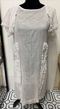 Antique Victorian White Swiss Dot Dress Ruffles Short Sleeve Calf Length Prairie