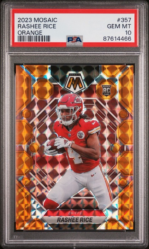 2023 Panini Mosaic Rashee Rice Orange RC /199 Psa 10 #357 Chiefs Rookie Card