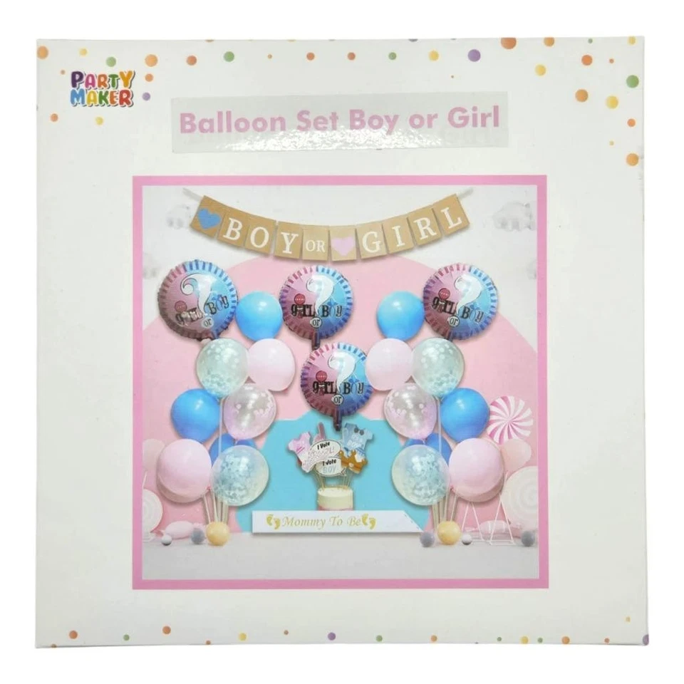 Kit de suministros de fiesta de revelación de género conjunto de decoración de globos niño niña accesorios de fotos prohibición Foto 4 de 4