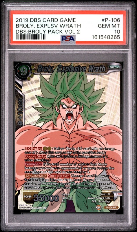 DRAGON BALL SUPER CARD GAME DBS:BROLY PACK VOL.2 BROLY, EXPLOSIVE WRATH PSA 10