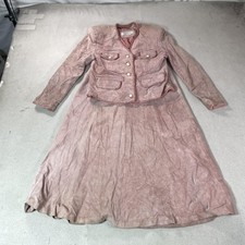 Vintage Evan Davies Skirt Suit Set Womens 6 Pink Suede Leather Jacket Old Money