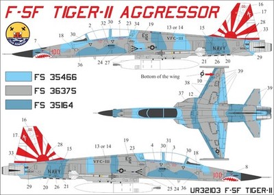 1:32 Decal Northrop F-5F Tiger-II Aggressor VFC-111 (FFA) - UpRise UR32103