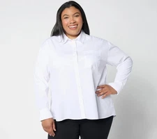 Women with Control Attitudes by Renee Petite Woven Button Front Shirt w/Pleated