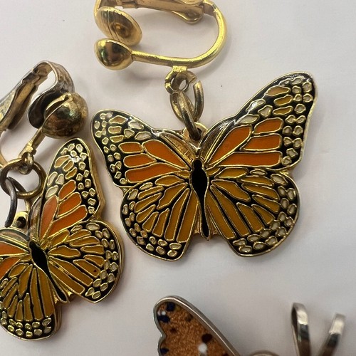 Vintage Butterfly Jewelry Lot Clip-On Earrings Pendant Gold Silver Orange Enamel - Picture 5 of 10