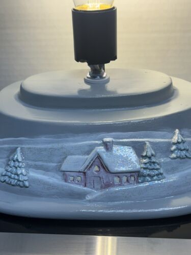 18 Inch Grey With White Dry Brush Ceramic Christmas Tree, Scene On Bottom, - Picture 3 of 8