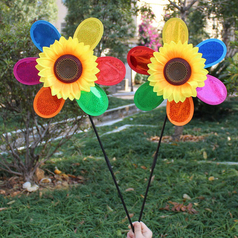 New Rainbow Wheel Windmill Wind Spinner Whirligig Garden Funny Children Toys Win