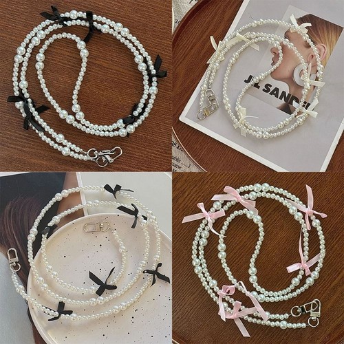 Pearl Bowknot Wallet Necklace Chain Phone Anti Loss Lanyard Bag