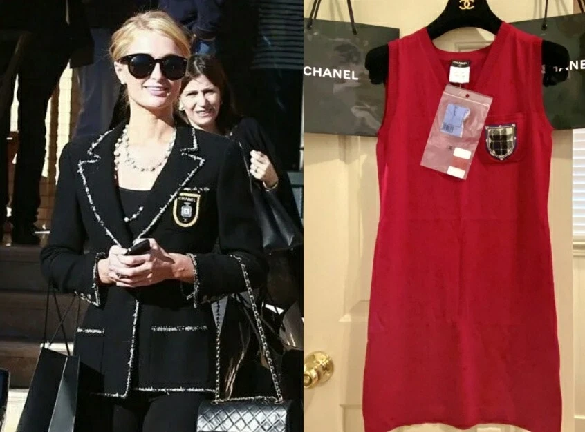 Abito Maglione Patch Crest Rosso Chanel Vintage 2013 Nuovo Tag 34 36 38 2 4 6 Top S M