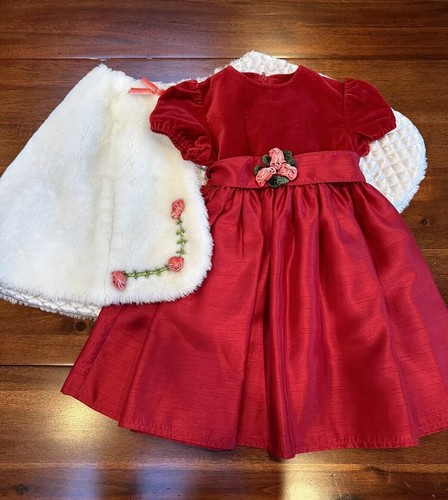 American Girl Bitty Baby Girls’ Rosy Red Dress & Faux Fur Cape - Toddler Size 4