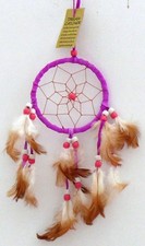 Łapacz snów D= 9 cm różowy łapacz snów dziewczyna, pióra indiańskie, dekoracja westernowa