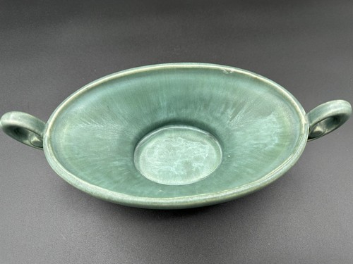 Roseville Pottery Carnelian II Mottled Blue & Green Handled Footed Console Bowl - Picture 3 of 15