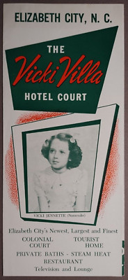 1940s Vicki Villa Hotel Court Elizabeth City NC Tourist Promo Brochure B1-69