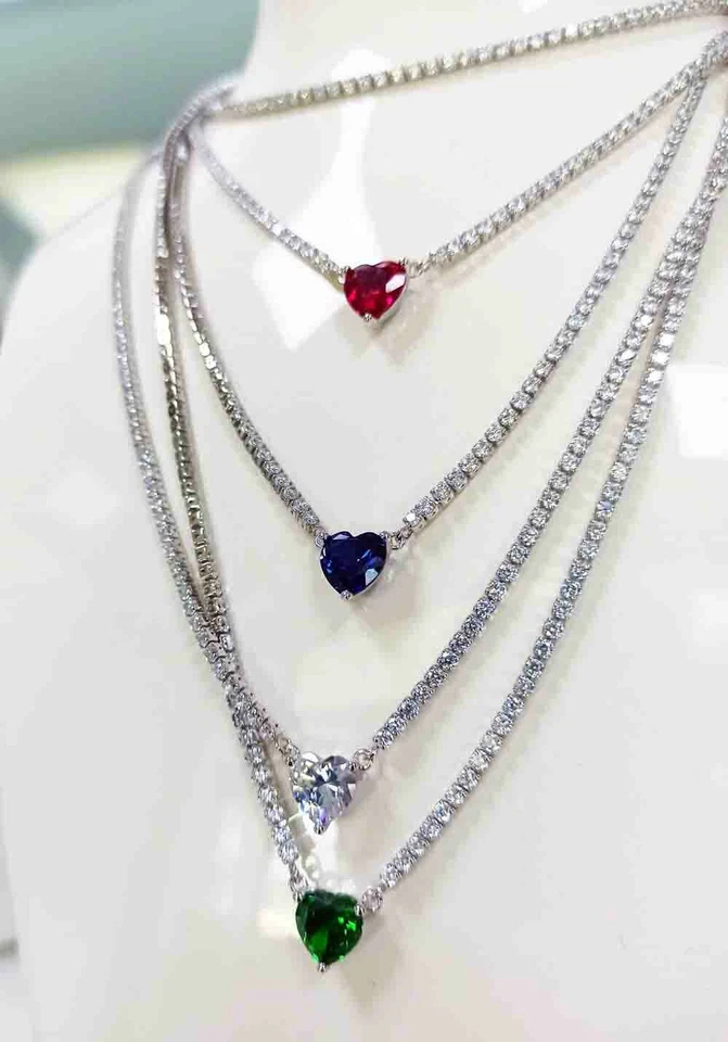 Collana tennis argento sterling 925 con zirconi Cuore colorati regalo ragazza - Immagine 3 di 4
