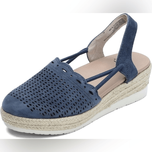 Earth Buran Azalee Keilabsatz blau Wildleder Leder Sandalen Schuhe Espadrille 9,5