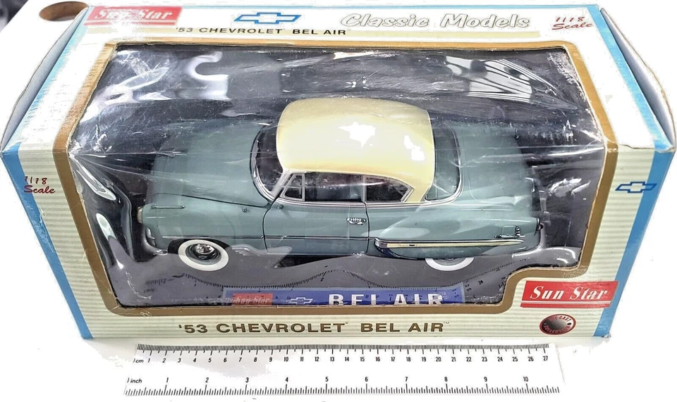 Vintage 1953 Chevrolet Bel Air 1/18 scale Blue Diecast Car by Sun Star - Image 2 of 4