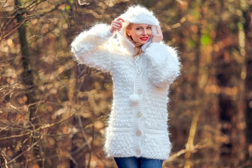 SuperTanya white mohair cardigan sheep coat with hood - Ready to Ship size XS-S - Picture 9 of 10