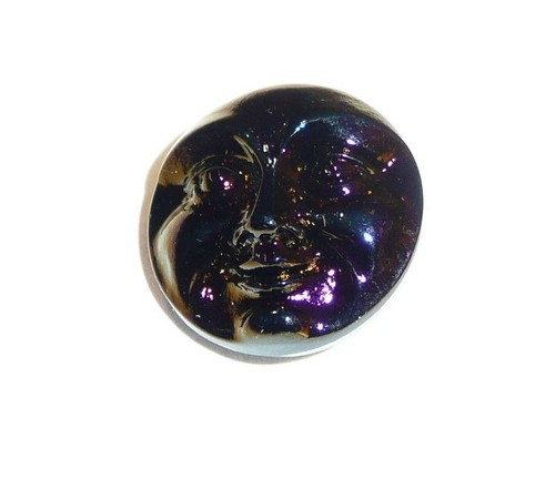 Black w/ a Sapphire & Purple Finish Czech Glass Shank Moon Face Button 18mm - Picture 8 of 9