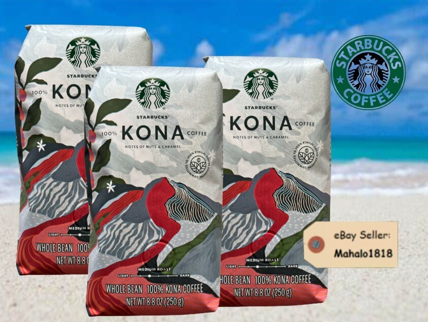 🌺3 Starbucks 100% Kona Coffee Whole Bean 8.8oz Bag Hawaii LOWEST