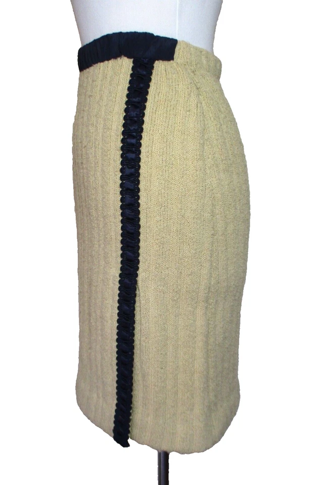 Vintage Adolfo Saks Fifth Avenue Knit Skirt XS/S Women Tan Knit Black Trim - Image 2 of 4