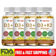 MENXI Vitamin D3+K2 (MK-7) 10000IU 250mcg 120 Capsules Immune Support Wellness