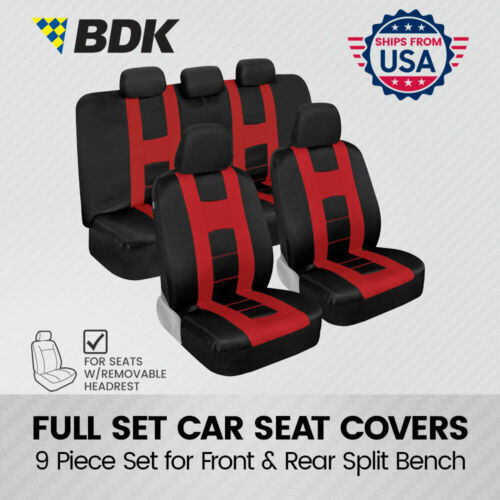 Black Red Car Seat Covers Full Set Front & Rear Bench for Toyota | eBay
