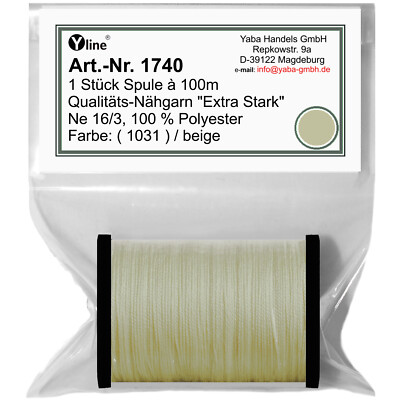 1 Spule 100 m Nähgarn extra stark beige, Ne 16/3, 100% Polyester Garn, 1740