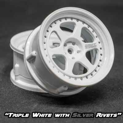 DS Racing 6 SPOKE RIMS Adjustable Offset WHITE W/ SILVER RIVETS -2PCS # ...
