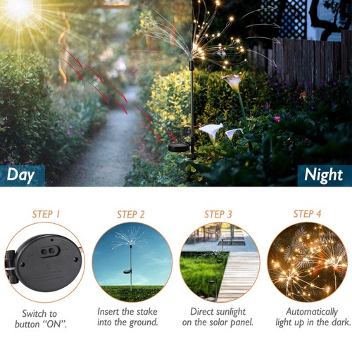 4X 120/150/200 LED Solar Fireworks Light Waterproof Path Lawn Garden Decor Lamp - Picture 98 of 106