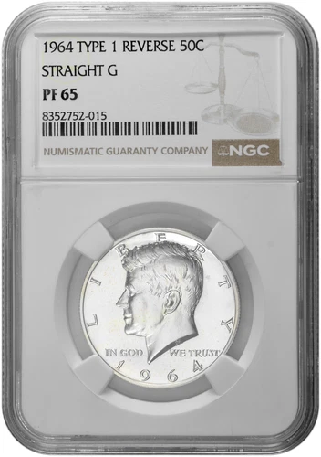 1964  50C Type 1 Reverse Straight G Silver Proof Kennedy Half Dollar NGC PF 65