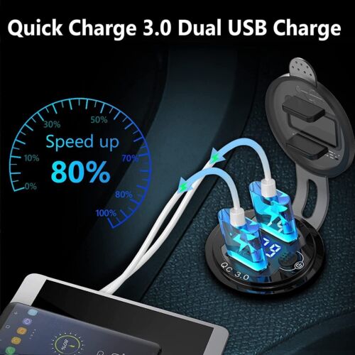 Prise allume-cigare voiture double port USB aluminium 12V-24V prise voltmètre LED - Photo 3 sur 26