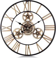 Lafocuse Industriell Gold Zahnrad Wanduhr Groß 57 Cm Steampunk Lautlos Metall