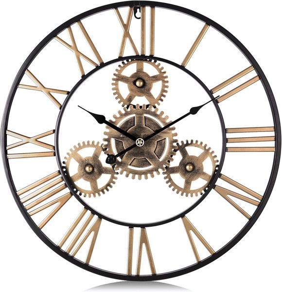 Lafocuse Industriell Gold Zahnrad Wanduhr Groß 57 Cm Steampunk Lautlos Metall-image