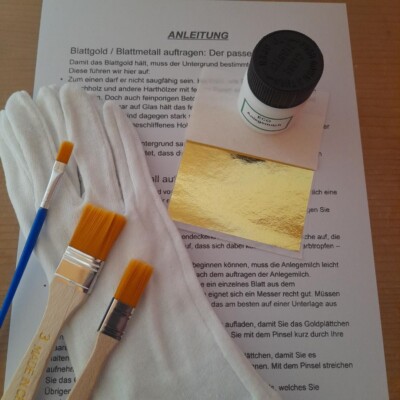 Blattgold Set Anlegeset 100 x Blatt Gold ca. 8,5 x 8cm Milch, Pinsel...