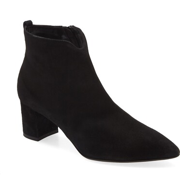 $550 AGL NOTCH  LOGO Ankle boots POINTY TOE BLOCK BLACK SUEDE ZIP 39.5 (ME26)