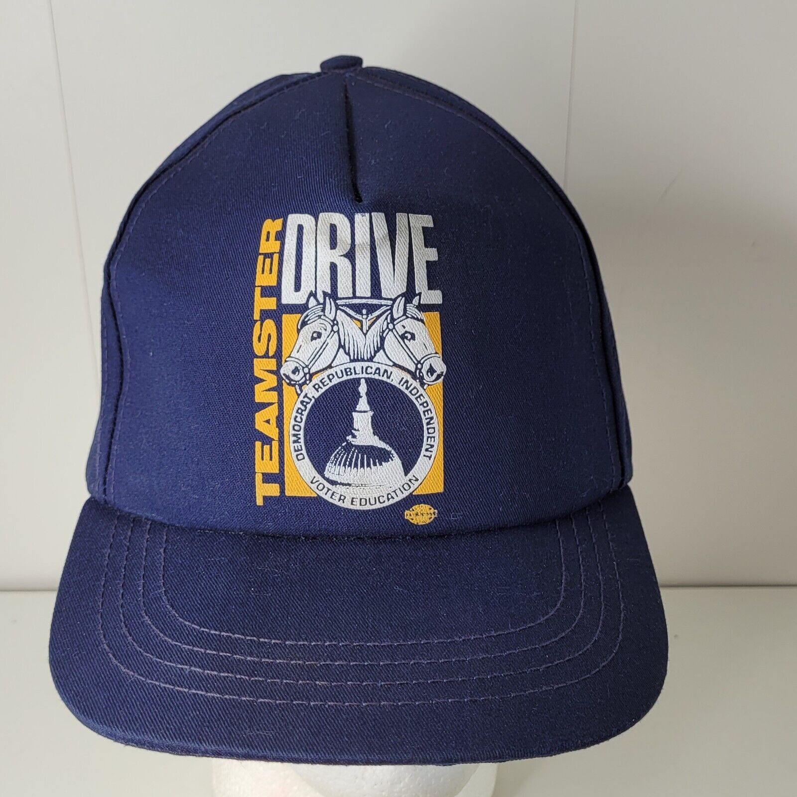 Union Made VTG Teamster Drive Voter Education Blue Snapback Hat Baseball Cap USA