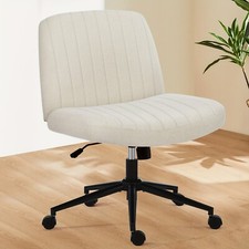 Comfy Office Chair Adj. swivel. Wide armless. Cross legged with wheels Ergonomic