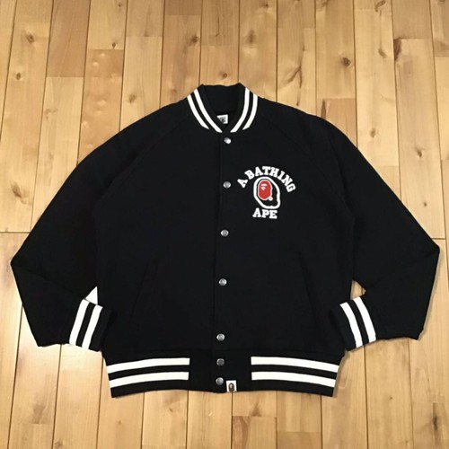 BAPE LOGO Sweat varsity jacket a bathing ape NIGO Black Size M 2503TY - Picture 1 of 10