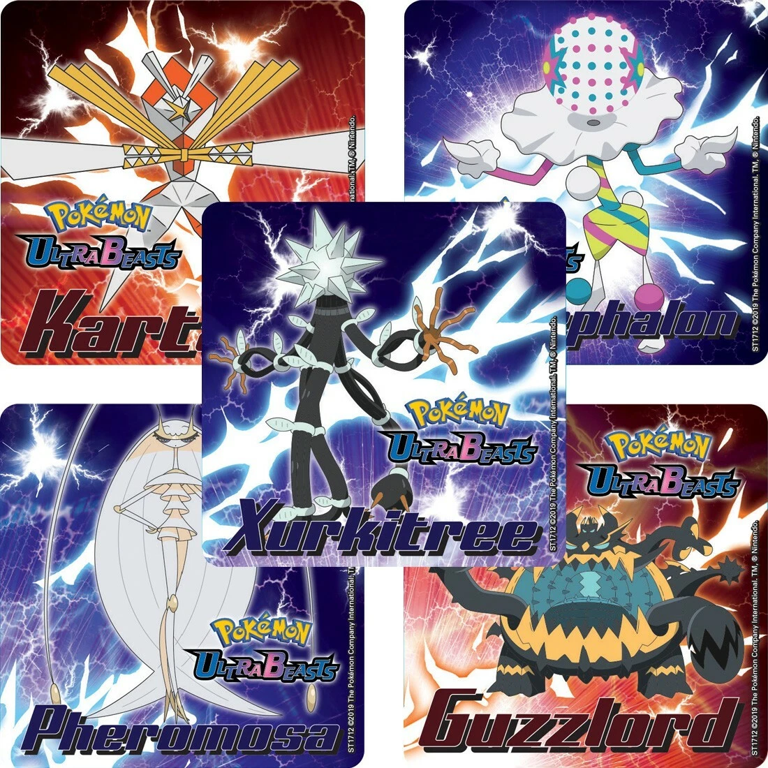 Pokemon Alola Stickers Buzzwole Celesteela Kartana Guzzlord Nihilego  Pheromosa Xurkitree Absolite Aerodactylite Alakazite Gengarite Glalitite  Greatball Diveball Duskball Garchompite Gyaradosite Healball Kangaskhanite  Lucarionite Luxuryball Masterball